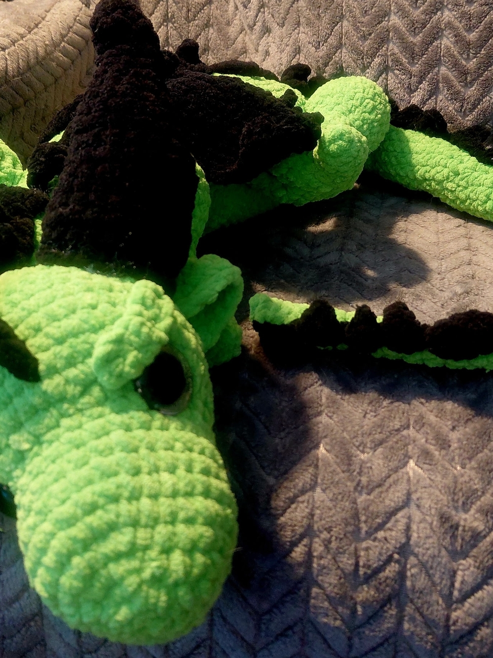 Green And Black Crocheted Dragon